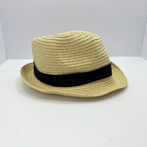Kids Straw Fedora One Size Black Ribbon Band Summer Sun Hat Flexible Draw String